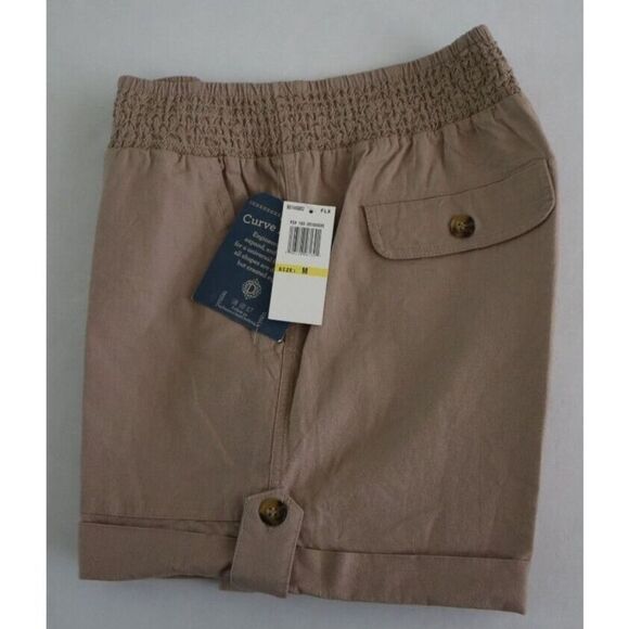Democracy B8144GMX2 Women's Sz M Tan High Rise Linen Elastic Waist Cuffed Shorts - Picture 3 of 4